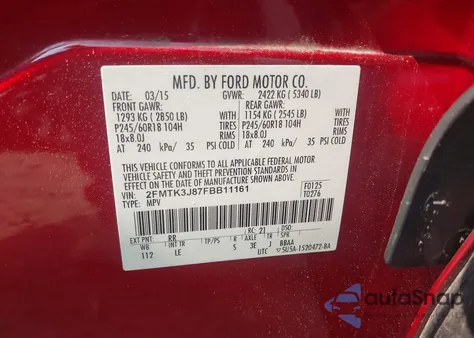 2015 Ford Edge Sel z USA, uszkodzony, nr VIN 2FMTK3J87FBB11161